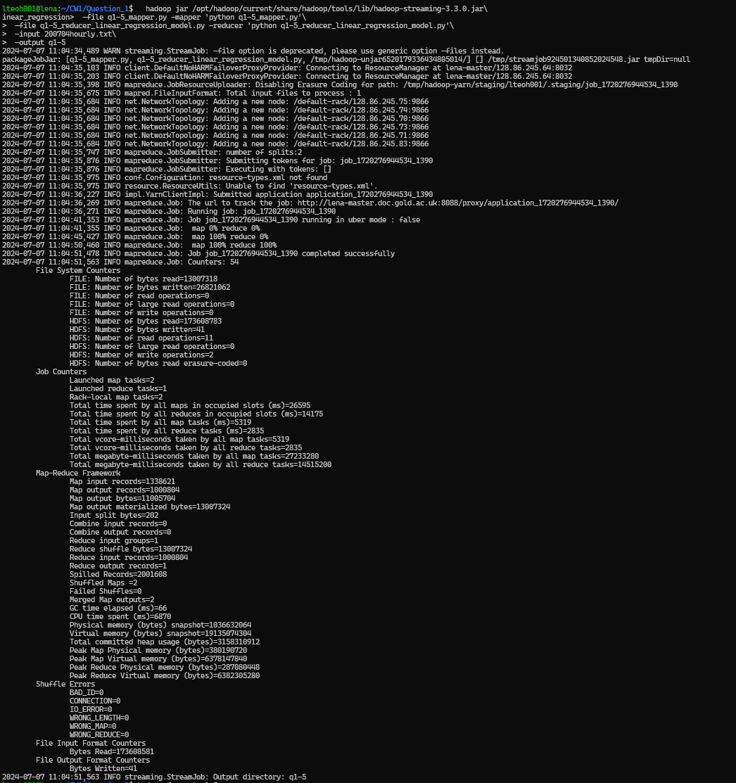 Hadoop Command for Linear Regression