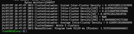 Cluster Evaluation Output