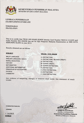 Sijil Pelajaran Malaysia - Translated to English